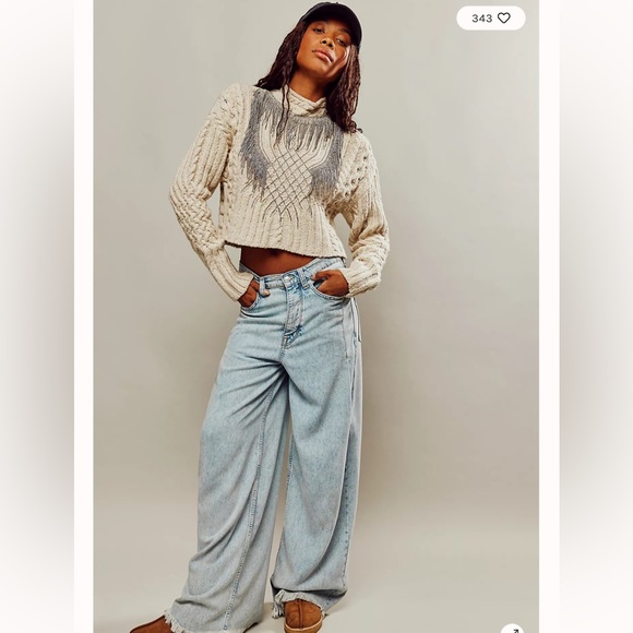 Free People Icicle Embellished Chandeliers Mock Neck Cropped Sweater - Picture 1 of 7